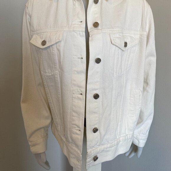 Women's White Cotton Jean Jacket Never Worn - Picture 3 of 8
